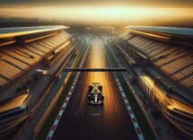 Formula 1 cars racing in a vibrant centenary event