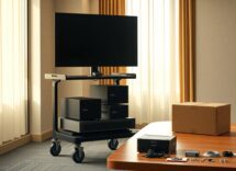 Versatile rolling cart for Logitech Rally Bar, Rally Bar Mini, and Rally Bar Huddle